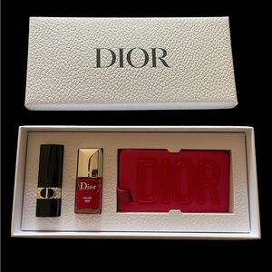 Christian Dior Rouge 999 Lip Nail Lacquer Makeup Travel Set with Luggage Tag